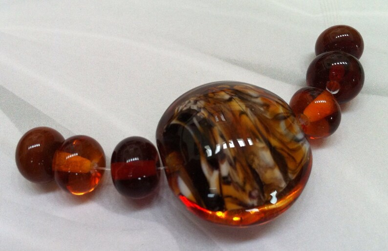 Artisan Artglass Lampwork Bead Set Amber Ivory Turtle Beads Studio Made in Canada Glass Beads Animal Print Flamework Tiger