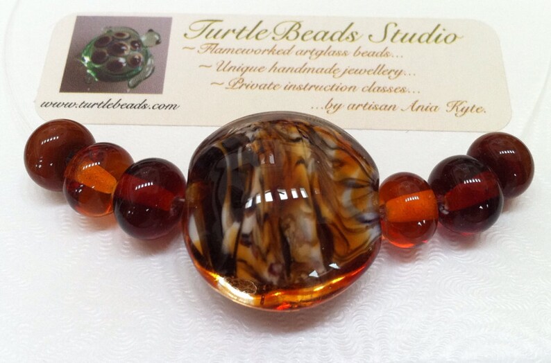 Artisan Artglass Lampwork Bead Set Amber Ivory Turtle Beads Studio Made in Canada Glass Beads Animal Print Flamework Tiger