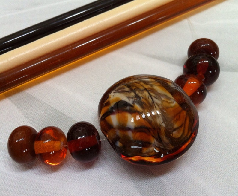 Artisan Artglass Lampwork Bead Set Amber Ivory Turtle Beads Studio Made in Canada Glass Beads Animal Print Flamework Tiger