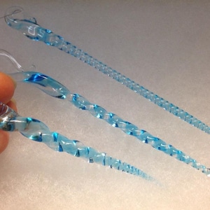 Icicles (Set of 3 icicles) - Glass Ornament - Aqua Blue Icicle - Turtle Beads Studio - Artisan Glasswork - Canada - Christmas - Artglass
