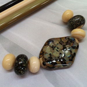 Glass Bead Set - Rocky Wedge - Ivory Brown - ArtGlass - Lampwork Set Flamework - Canadian - Turtle Beads Studio - Artisan Handmade in Canada