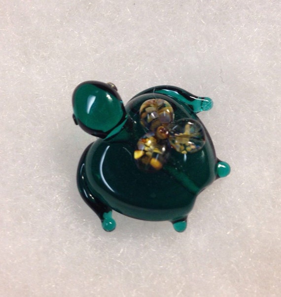 TurtleBeads Studio Sculpture Amethyst Chevron Focal Bead Lampwork Turtle Handmade in Canada Flamework Artglass Artisan Glasswork