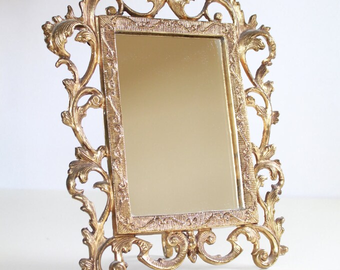 Vintage Golden Vanity Mirror Stand Hollywood Regency Wall Mirror Etsy