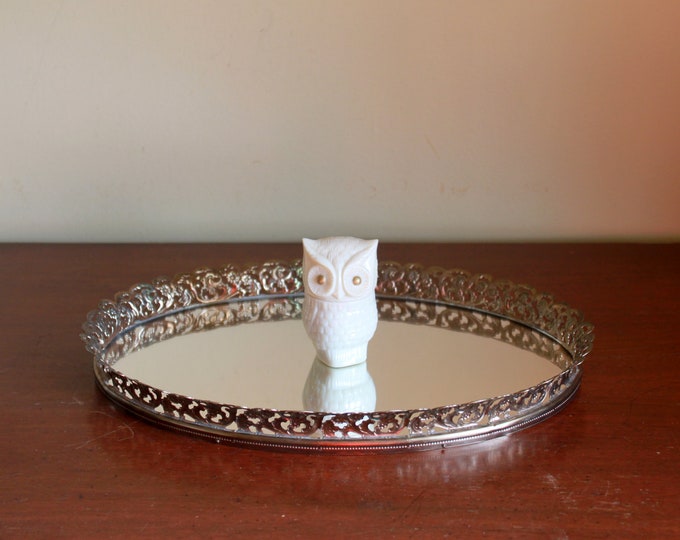 Vintage Metal Oval Vanity Mirror Tray Etsy