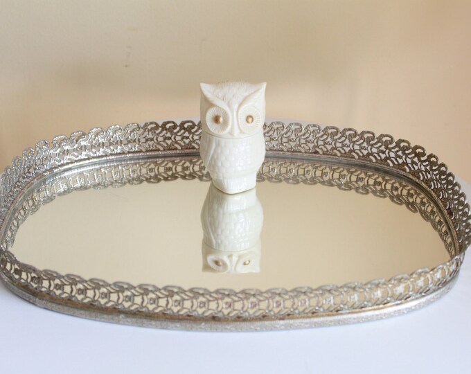 Vintage Silver Metal Vanity Mirror Tray Etsy