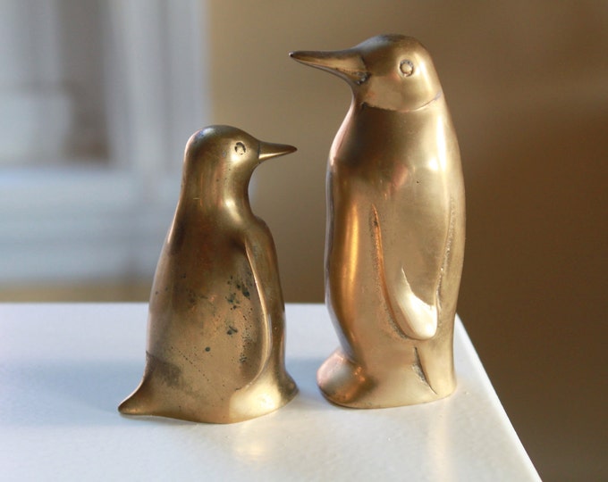 Vintage Golden Brass Penguin Figurines Baby Room Decor Etsy