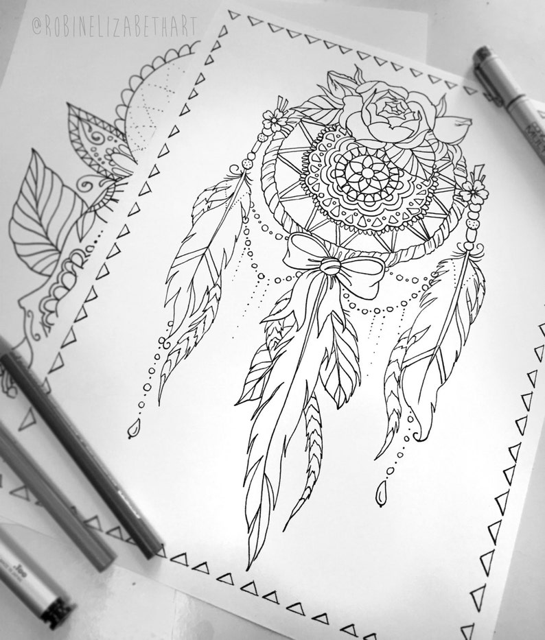 Lace Dream Catcher Coloring Page  Instant Download Print Your image 2