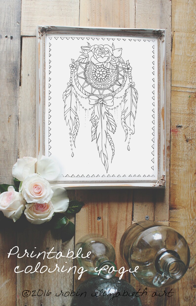 Lace Dream Catcher Coloring Page  Instant Download Print Your image 1