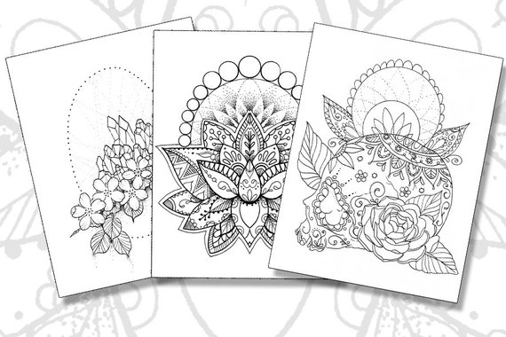 tattoo coloring pages set of 3 printable pdfs etsy