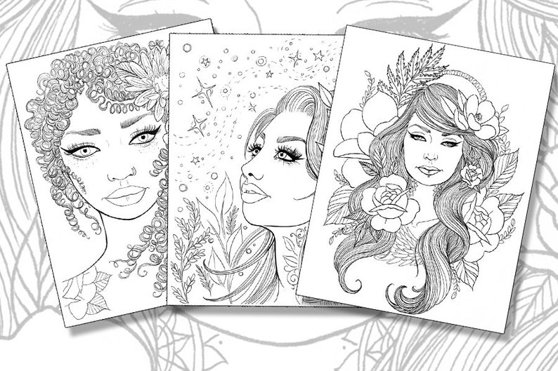 Download Girls with Tattoos Pack Adult Coloring Pages Magnolias | Etsy