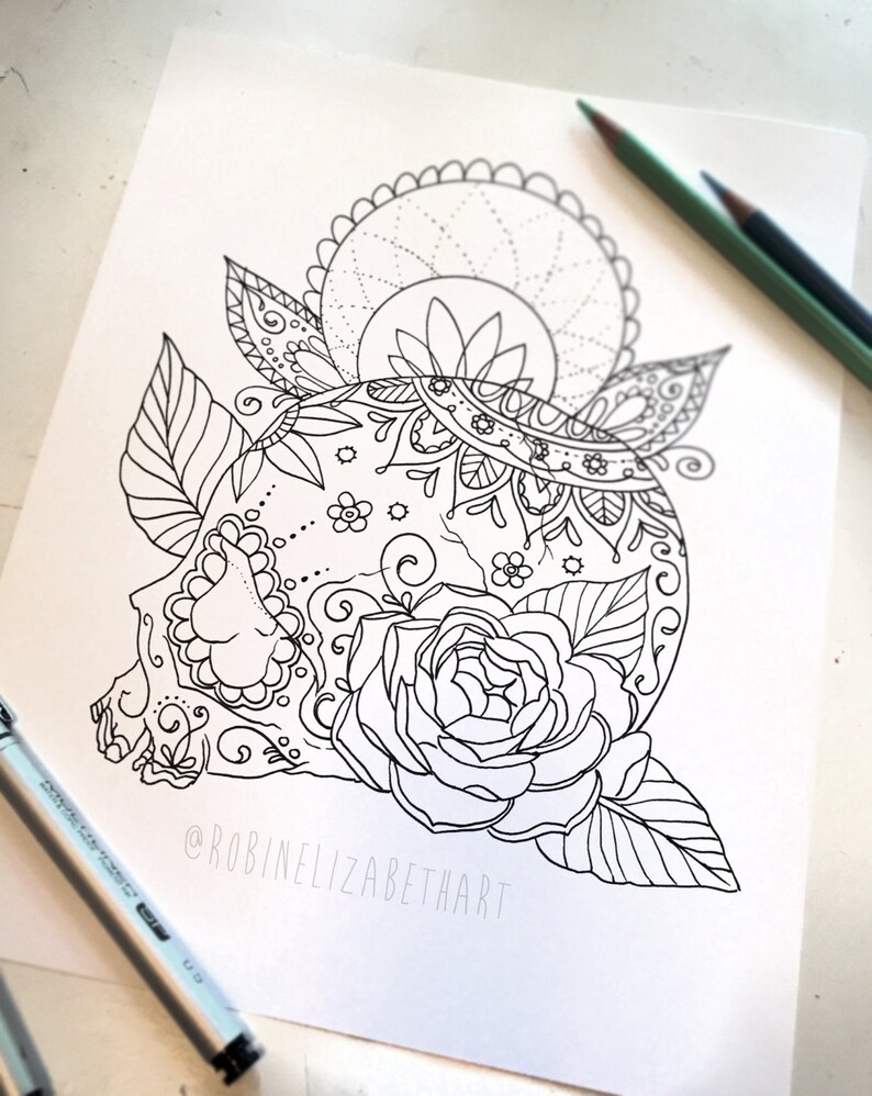 Download Sugar Skull Adult Coloring Page Instant Download Print Your | Etsy
