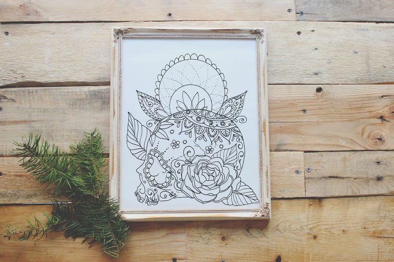 Download Sugar Skull Adult Coloring Page Instant Download Print Your | Etsy