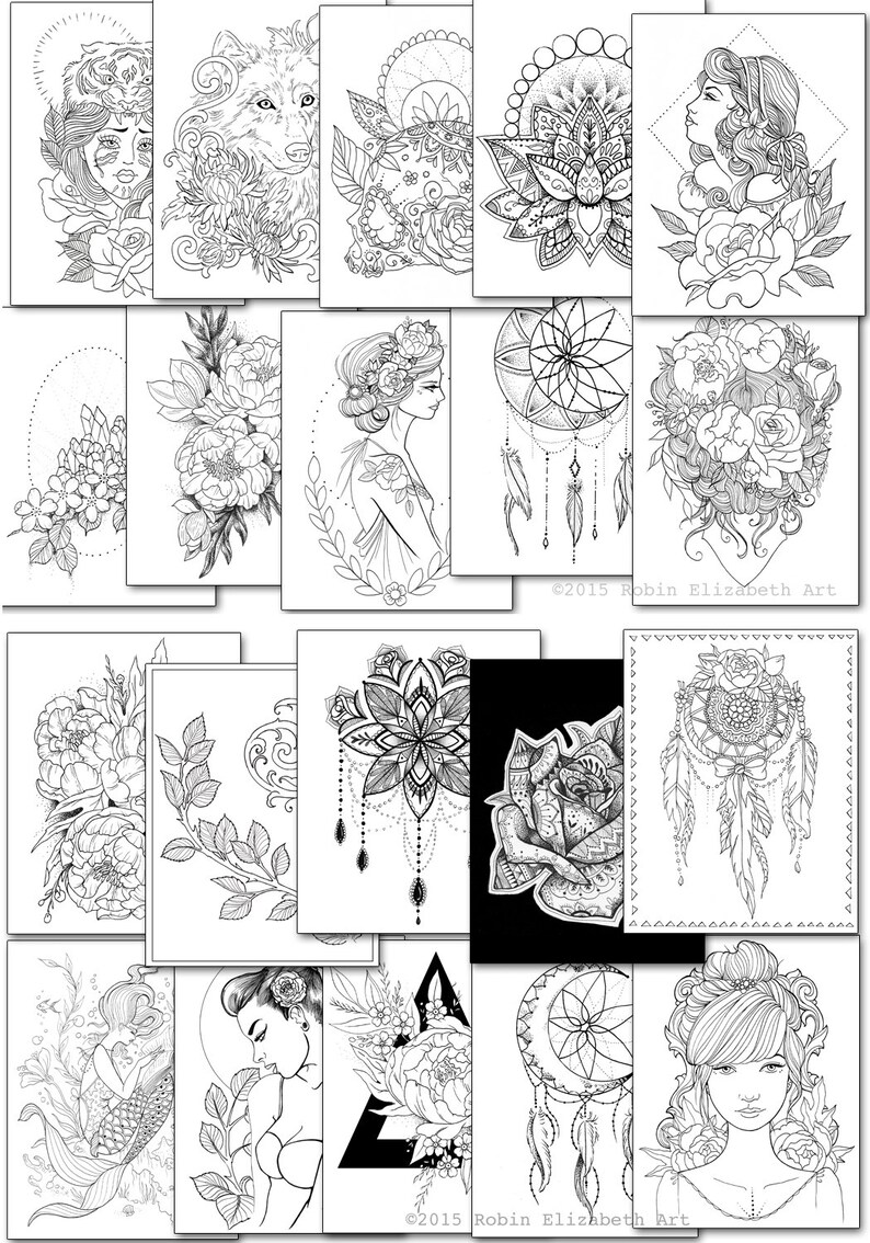 Adult Coloring Book Floral Tattoo Gold Foil Cover 44 Etsy