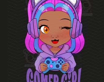 Gamer Girl PNG with Pink Hair
