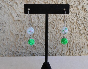 Green Roses Earrings