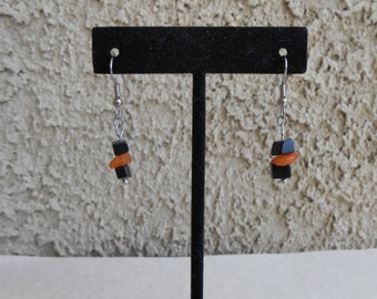 Black Jasper and Orange Quartzite Earrings