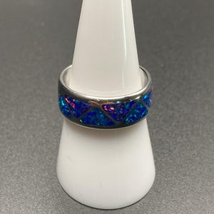 Blue and Purple Opal inlaid Stainless Steel Band