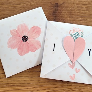 Enveloppe Coeur Rosé | Emballage cadeau DIY pour bons d'achat, cadeaux en espèces et photos | Inclut des modèles Canva personnalisables | Téléchargement numérique