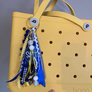 Custom Ribbon Bag Tag, Spirit Wear Bogg Bag Tag, Ribbon Bag Tassel, Backpack Tag