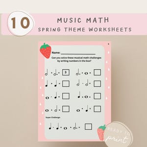 Spring Theme Music Math Rhythm Worksheets, Music Teacher Resource, Note Values, Home School Music Lesson, Printable Music and Math Worksheet