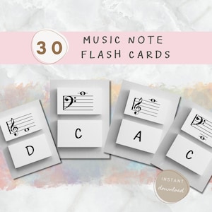 Music Note Flash Cards, Treble Clef & Bass Clef Learning, Fun Music Theory Activity, Printable Activity for Kids, Music Teacher Resource