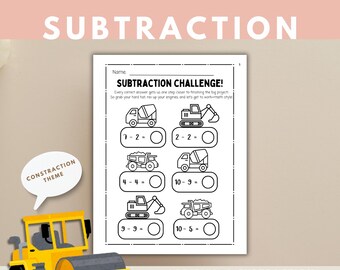 Wiskundewerkbladen kleuterschool, optellen en aftrekken, constructiethema (digitale download)