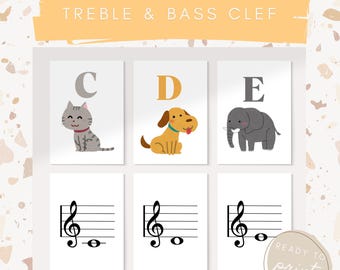 Juego de memoria con notas musicales en clave de sol y clave de fa, Montessori para educación en casa (descarga digital)