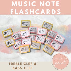 Music Teacher Resource, Music Note Flash Cards for Treble Clef and Bass Clef Learning, Fun Music Education Piano, Printable Digital Download