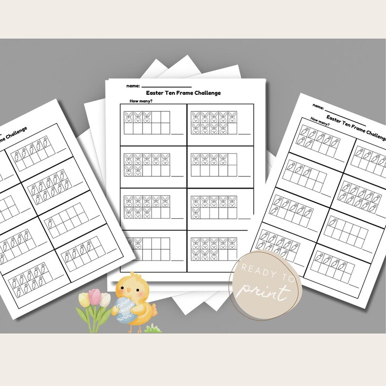 Easter Math Worksheets, Ten Frames Counting (digital Download) - Etsy