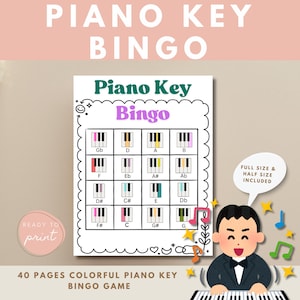 Piano Key Bingo Game Print at Home Music Activity Preschool Kindergarten Homeschool Music Game Printable Digital Download Fun Piano Lessons