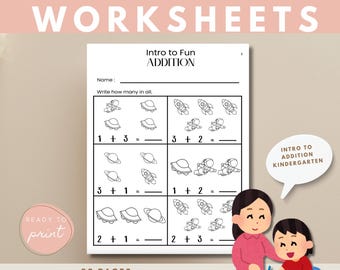 Kindergarten Addition Worksheets | Picture Math, Number Practice (Digital Download)