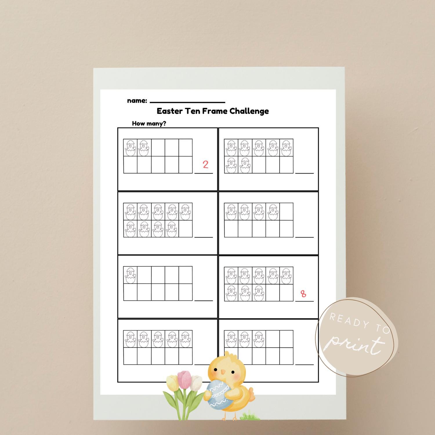 Easter Math Worksheets, Ten Frames Counting (digital Download) - Etsy