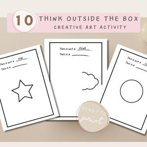 Könnte beinhalten: Druckbare Arbeitsblätter mit drei Schwarzweißbildern. Das erste Bild ist ein Stern, das zweite eine Wolke und das dritte ein Kreis. Jedes Bild hat Text, der "Dies ist kein ____" und "Dies ist ein ____" sagt, mit Zeilen zum Schreiben.