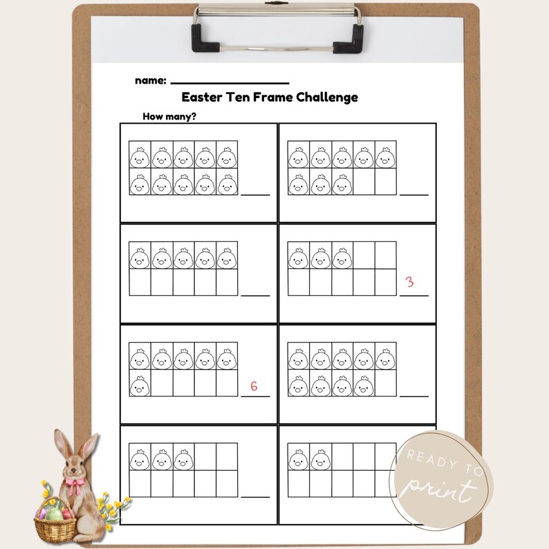Easter Math Worksheets, Ten Frames Counting (digital Download) - Etsy