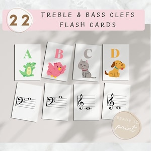 Music Flashcard, Treble Clef Bass and Clef Music Game, Music Notes, Fun Homeschool Music Lesson, Music Teacher Resource, Digital Download,