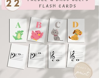 Muziekflashcards viool en bassleutel, homeschool-muziekspel (digitale download)