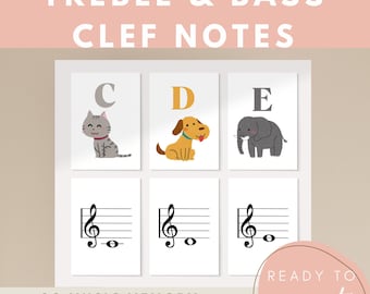 Music Notes Memory Game, Treble & Bass Clef Flash Cards (Digital Download)