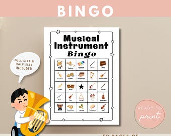 Juego de bingo de instrumentos musicales, recurso para el aula (descarga digital)