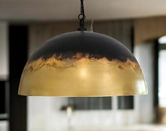 Oxidized Hanging Lamp, Brass Pendant Light, Ceiling Lights, Kitchen Island Lighting, Bowl Brass Chandelier, Art Deco Lamp