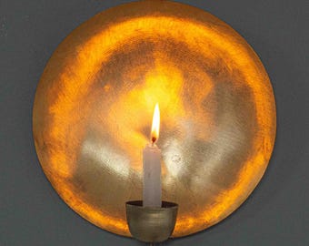 Set of 2 Brass Candlestick Holder Wall Sconce, Moroccan Candelabra lamp, Round Candel Holder
