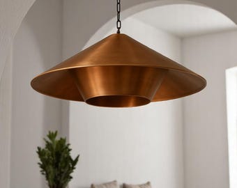 Handmade Raw Copper Pendant Light, Green Patina Dome Lamp