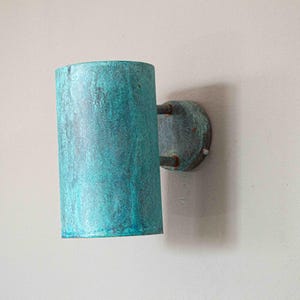 Verdigris Patinated Copper Wall Sconce: Cylinder Wall Light