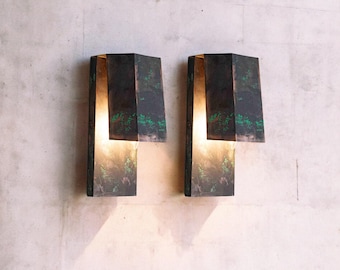 Set of 2 Patina Copper Wall Sconce, Vintage Accent Light Fixture