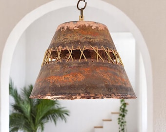 Farmhouse Copper Pendant Light: Vintage Patina Kitchen Lighting