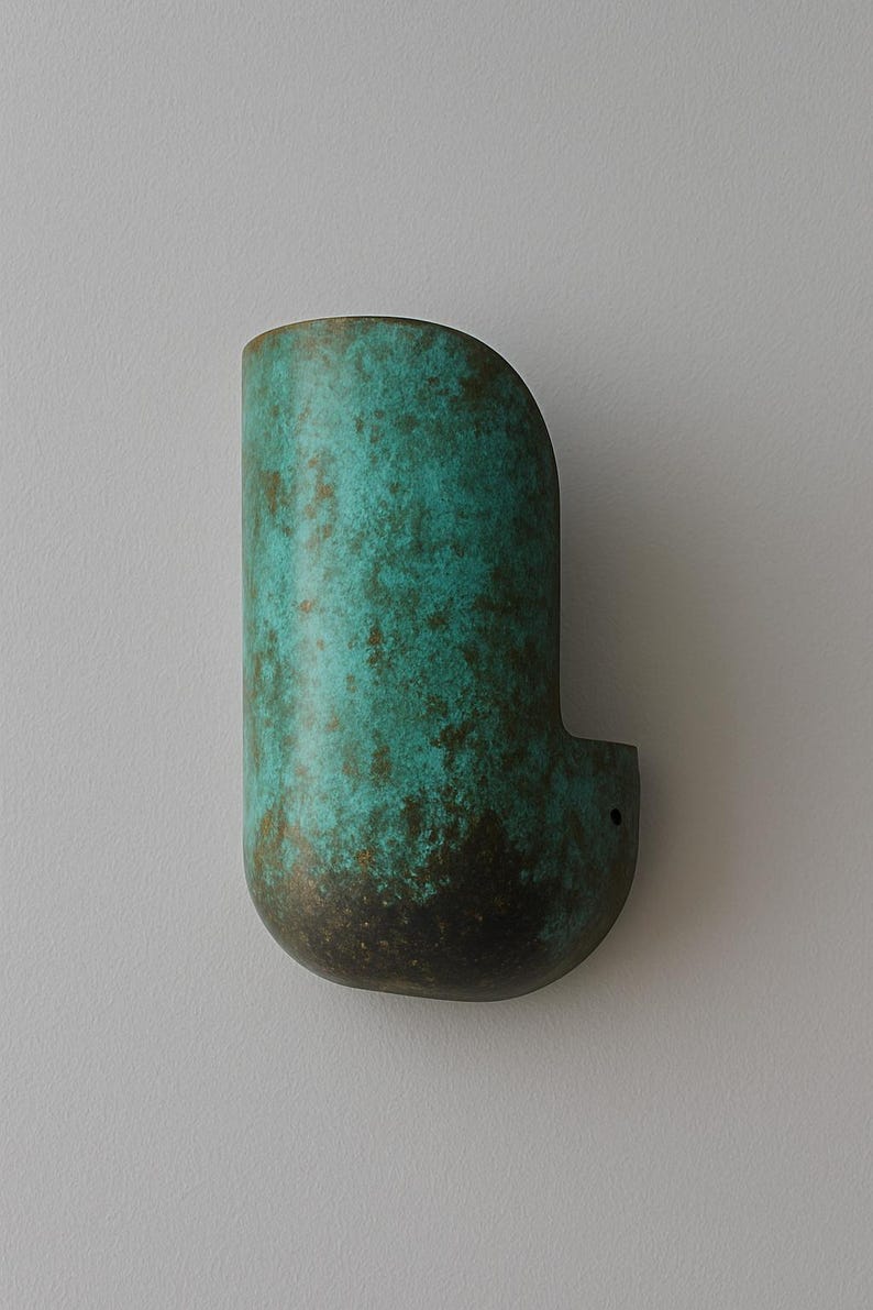 Oxidized Brass Wall Sconce, Verdigris Minimalist Lamp image 1