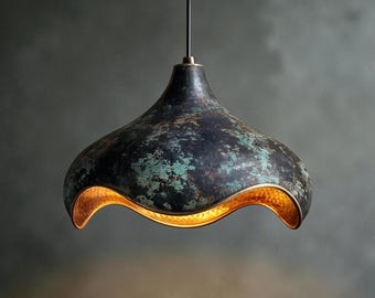 Oxidized Pendant Lamp, Patina Hanging Light, Rustic Boho Lighting
