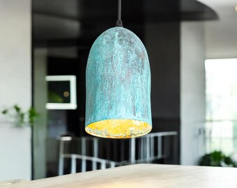 Verdigris Patina Copper Pendant Light: Art Deco Kitchen Lighting