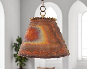 Vintage Patina Copper Pendant Lamp: Farmhouse Kitchen Lighting