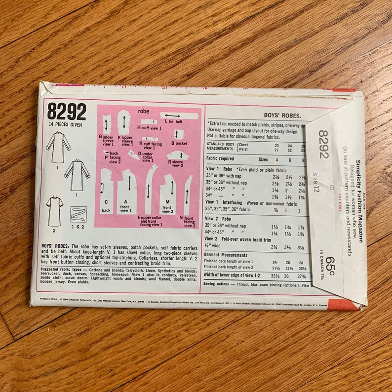 Size 12 Boys Robe, Buttoned or Wrap, Long or Short Sleeve, Knee Length