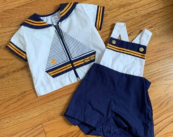 Baby 3-6M Vintage 1980s Nautical Sunsuit and Zippered Sailor Top NWOT